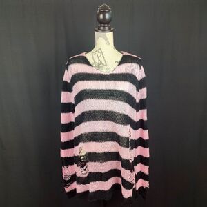 NWOT Dollskill ♡ Widow ♡ Rose Eternal Nightmare Distressed Striped Sweater